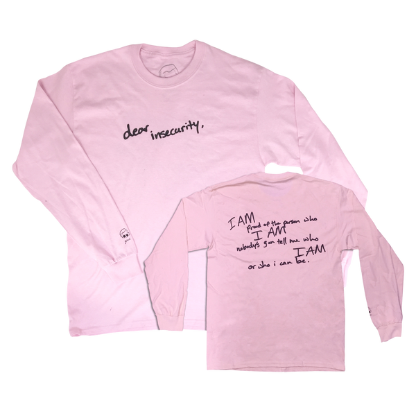 dear insecurity long sleeve (pink) front and back